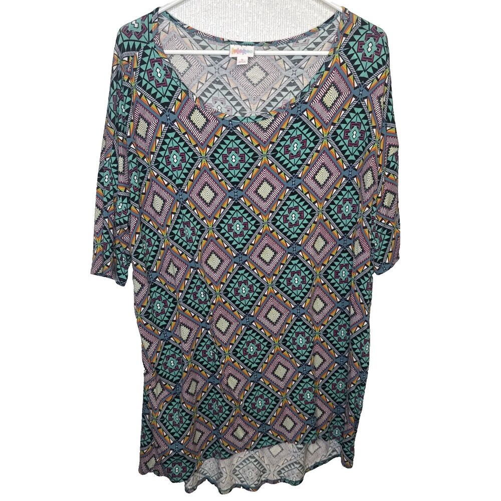 Lularoe Irma Tunic Aqua Blue Diamond Aztec Print Womens Size Small Top Shirt